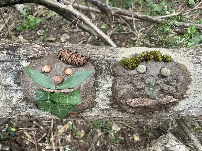 Deux visages dessinés sur un arbre
